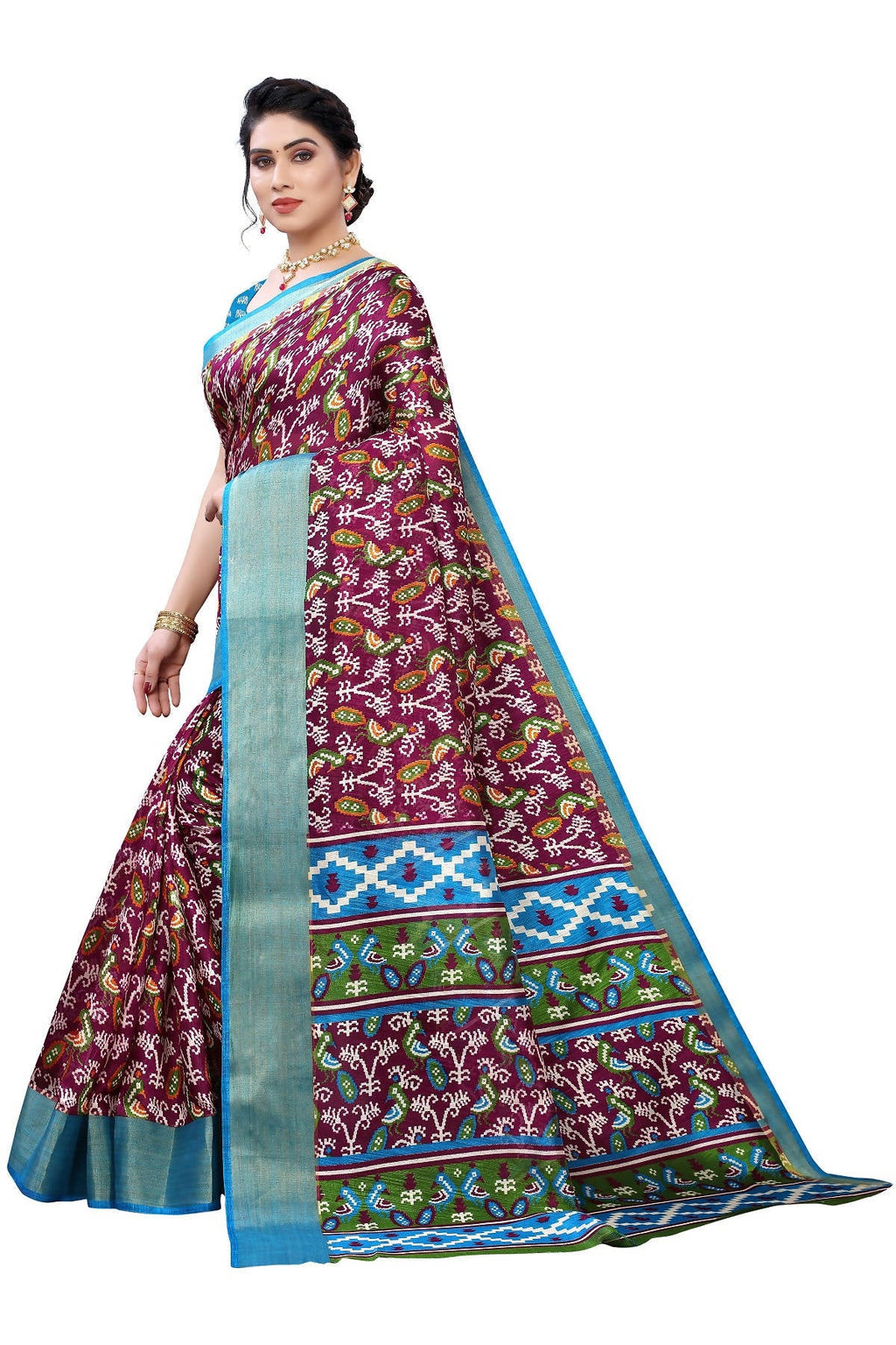 Vamika Purple and Blue Linen Jari Border Saree Online At Low Price | Grocsy