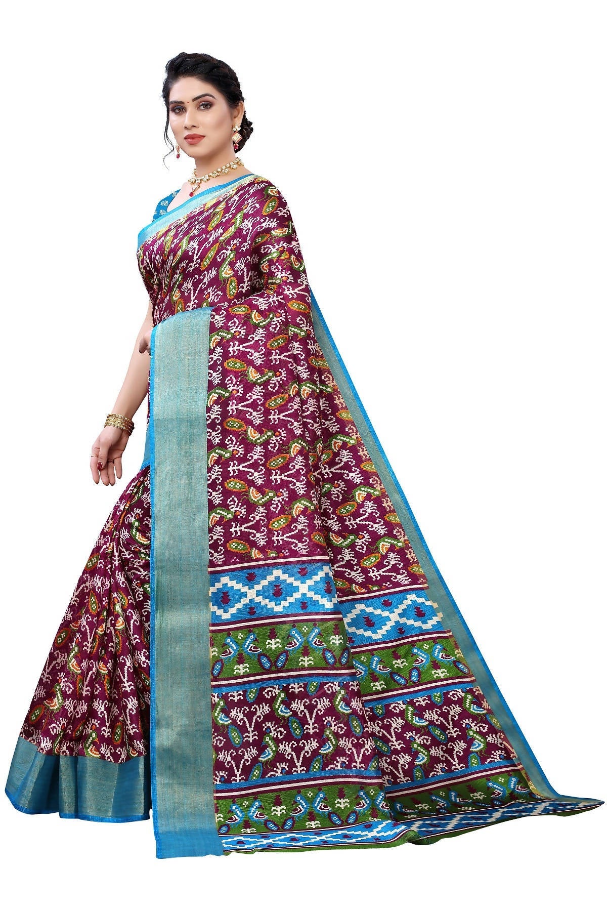 Vamika Purple and Blue Linen Jari Border Saree Online At Low Price | Grocsy