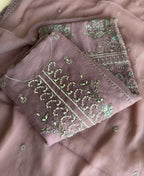 KC Heavy Chiffon Silk Pink Hand Embroidered Straight Suit For Women Wedding | Grocsy