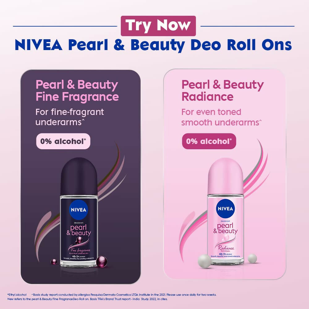 Nivea Pearl and Beauty Deo Roll On With Pearl Extracts & Avocado Oil 48 H Smooth & Beautiful Underarms 0% Alcohol | Grocsy