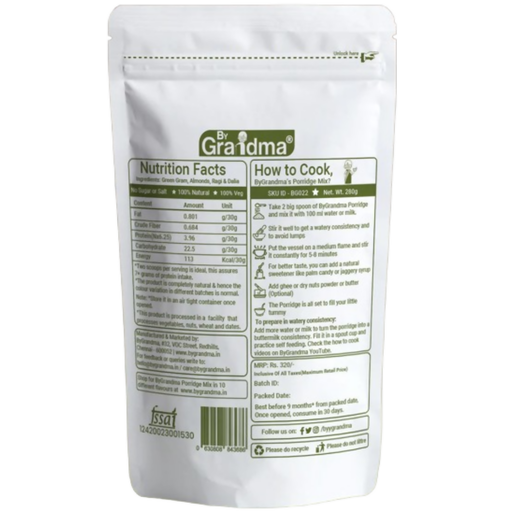 By Grandma Veggies & Nuts – Sprouted Cereal Green Gram, Almond, Ragi and Dalia | Grocsy
