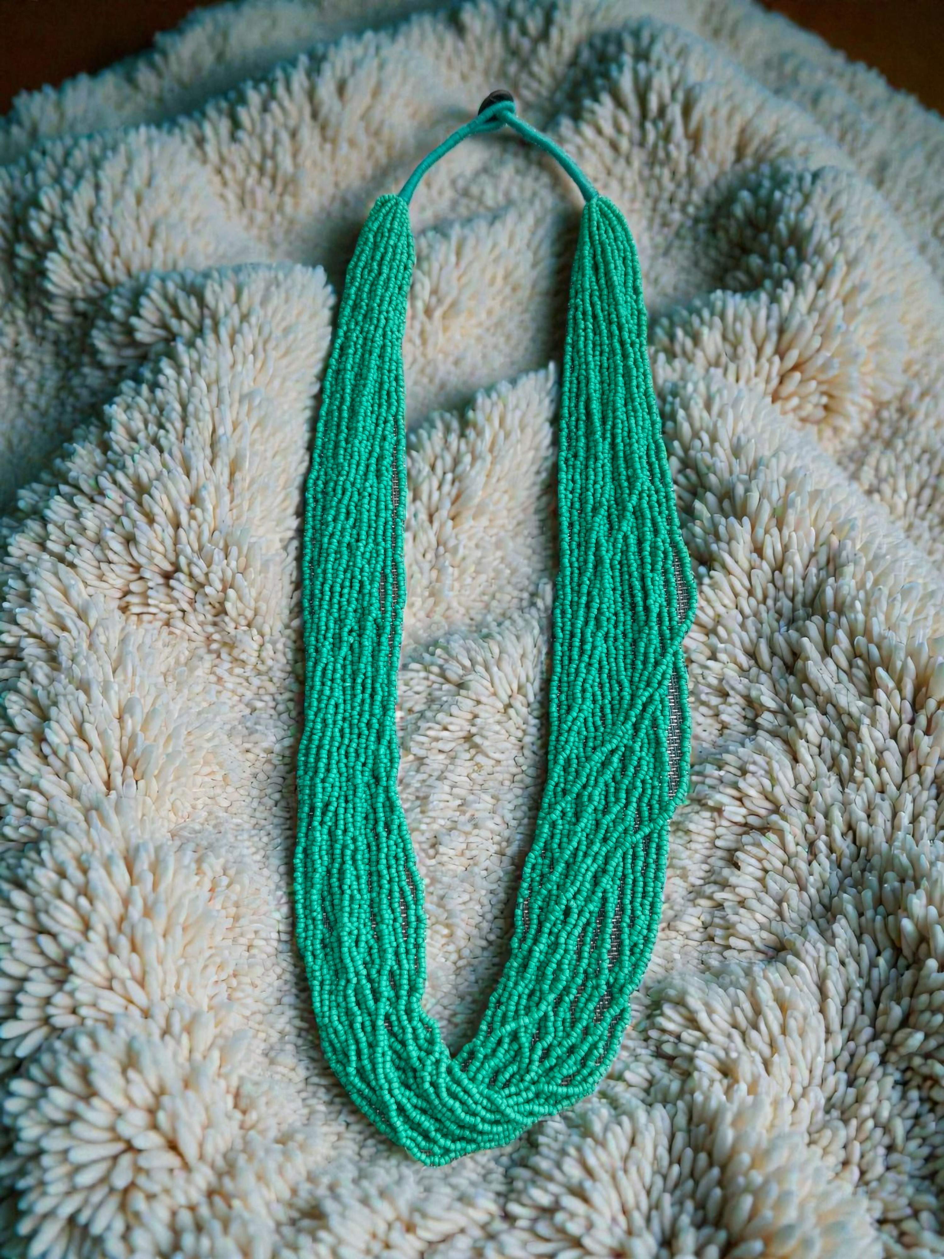 Inhanns Rangsaaz 20-Layer Luxe Long Beaded Only Necklace - Sea Green Only Necklace | Grocsy