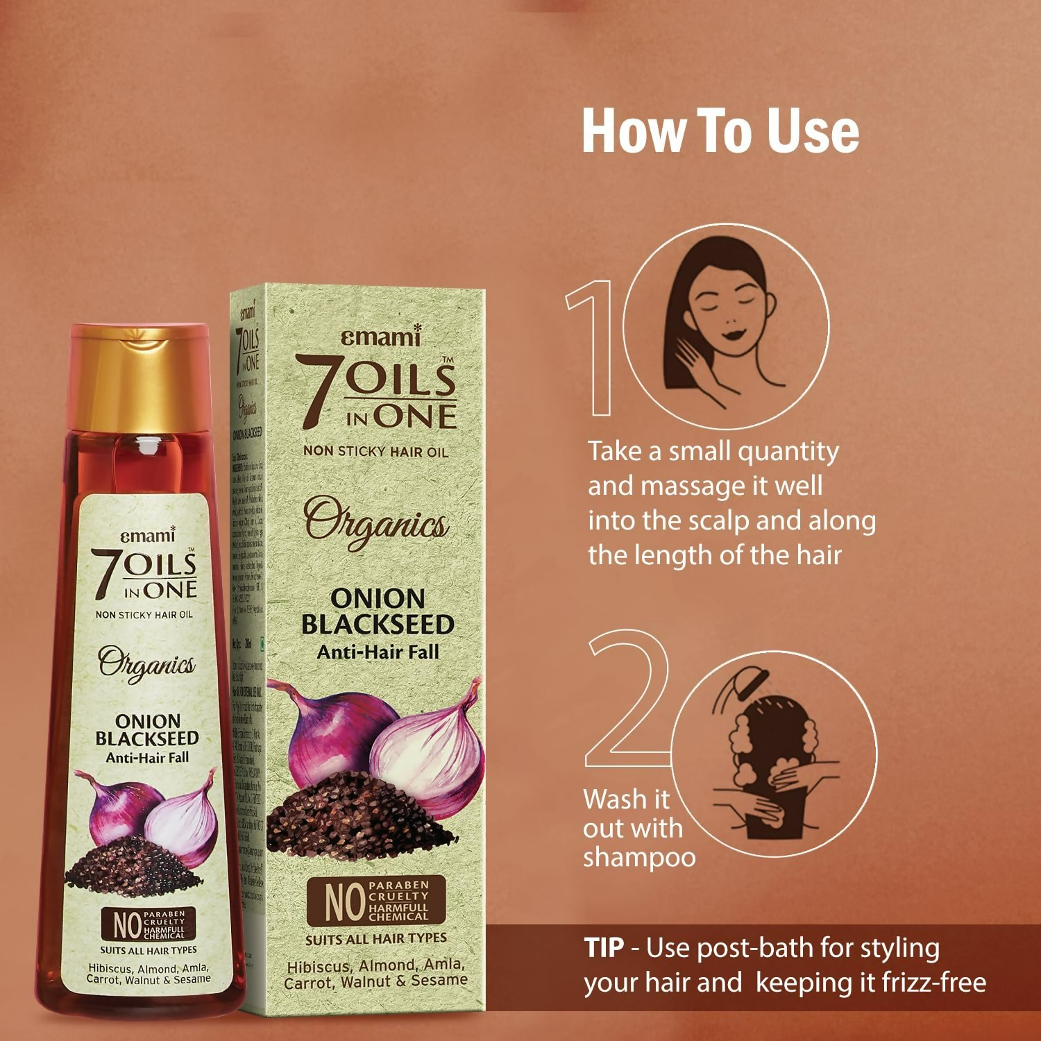 Emami 7 Oils In One Organics Onion Blackseed Hair Oil | Grocsy