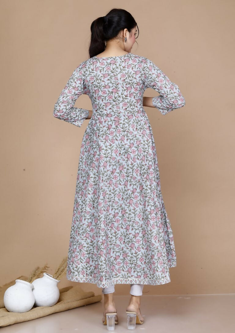 Miravan Women's Blue Printed With Gota Patti Work Anarkali Kurta With Dupatta | Grocsy