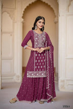 Ethnic Festive Wear Premium Chinon Fabric Wine Stitched Suit With Dupatta-Zeeya | Grocsy