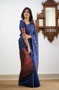 DEIANA'S Beautiful Designer Golden zari Soft Lichi Silk Saree - Blue | Grocsy