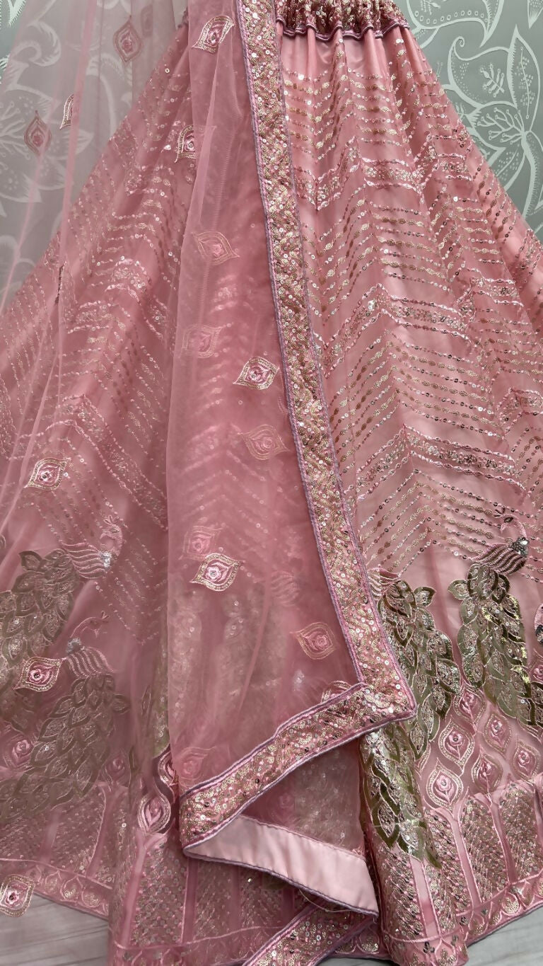 Jyoti Fashion Women's Pink Bridal Net Fancy Foil & Sequins with Multi Thread Embroidered Wedding Lehenga Choli | Grocsy
