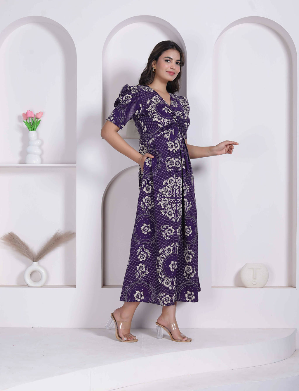 Miravan Womens Floral Printed Cotton Butterfly Maxi Dress | Grocsy
