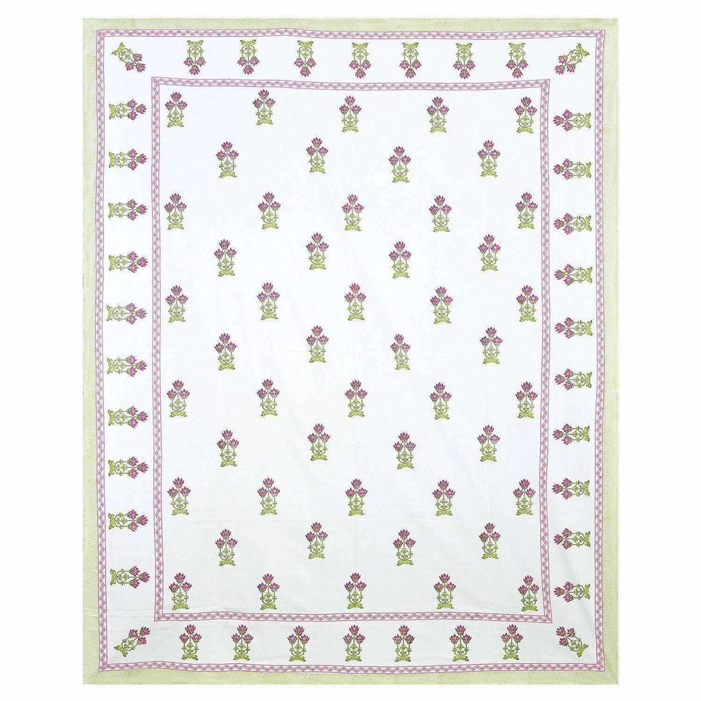Floral Hand Block Printed Double 90x108 Inches Bedspread with 2 Pillow Covers | Grocsy