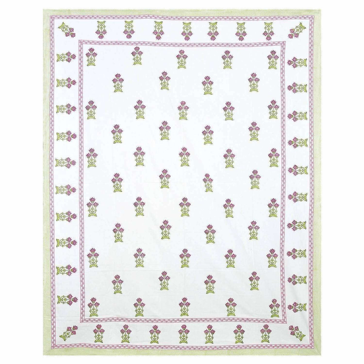 Floral Hand Block Printed Double 90x108 Inches Bedspread with 2 Pillow Covers | Grocsy