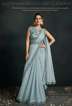 Light Blue Pattern Jari Georgette Cord Sequence & Thread Embroidered & Stone Work Saree - Moh-Manthan Royal Enigma | Grocsy