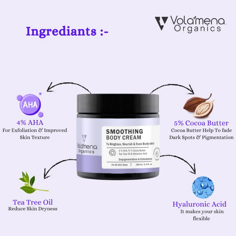 Volamena Smoothing Body Cream With AHA & Cocoa Butter | Grocsy
