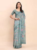 Shree Shyam Fashion Linen Cotton Sea Green Saree | Grocsy
