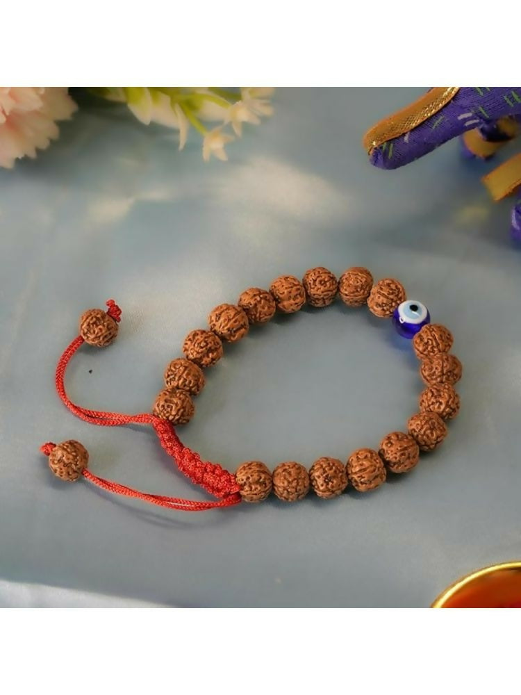 NVR Authentic 5 Mukhi Rudraksha Evil Eye Tie Up Band | Grocsy