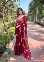 Vamsee Ashvini Maroon Chiffon Saree | Grocsy
