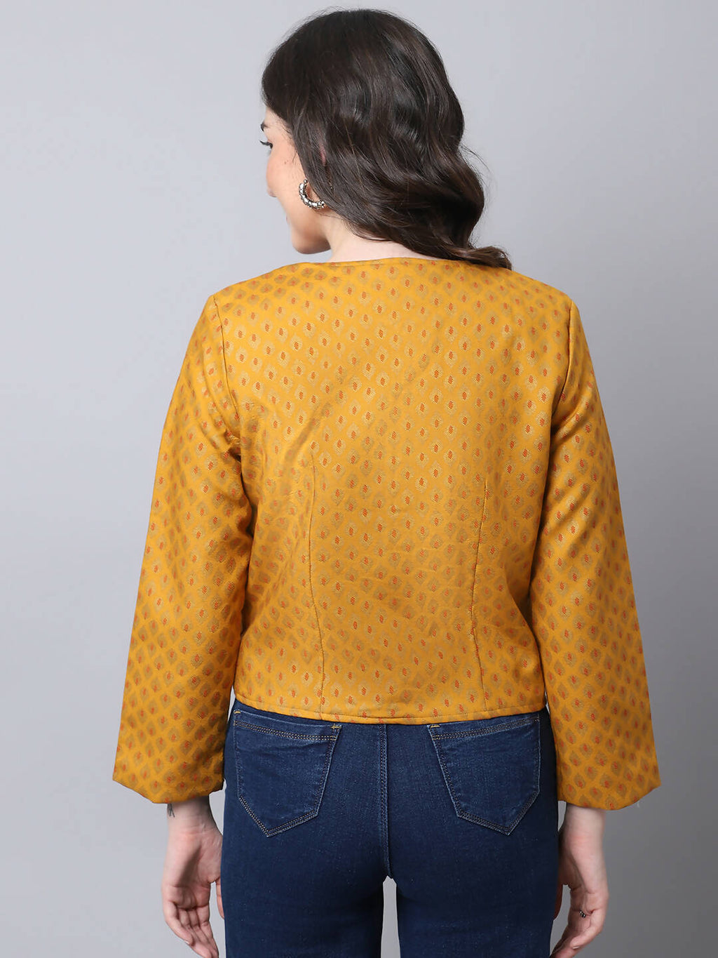 Even Apparels Yellow 100% Viscose Open Front Statement Women's Jacket | Grocsy