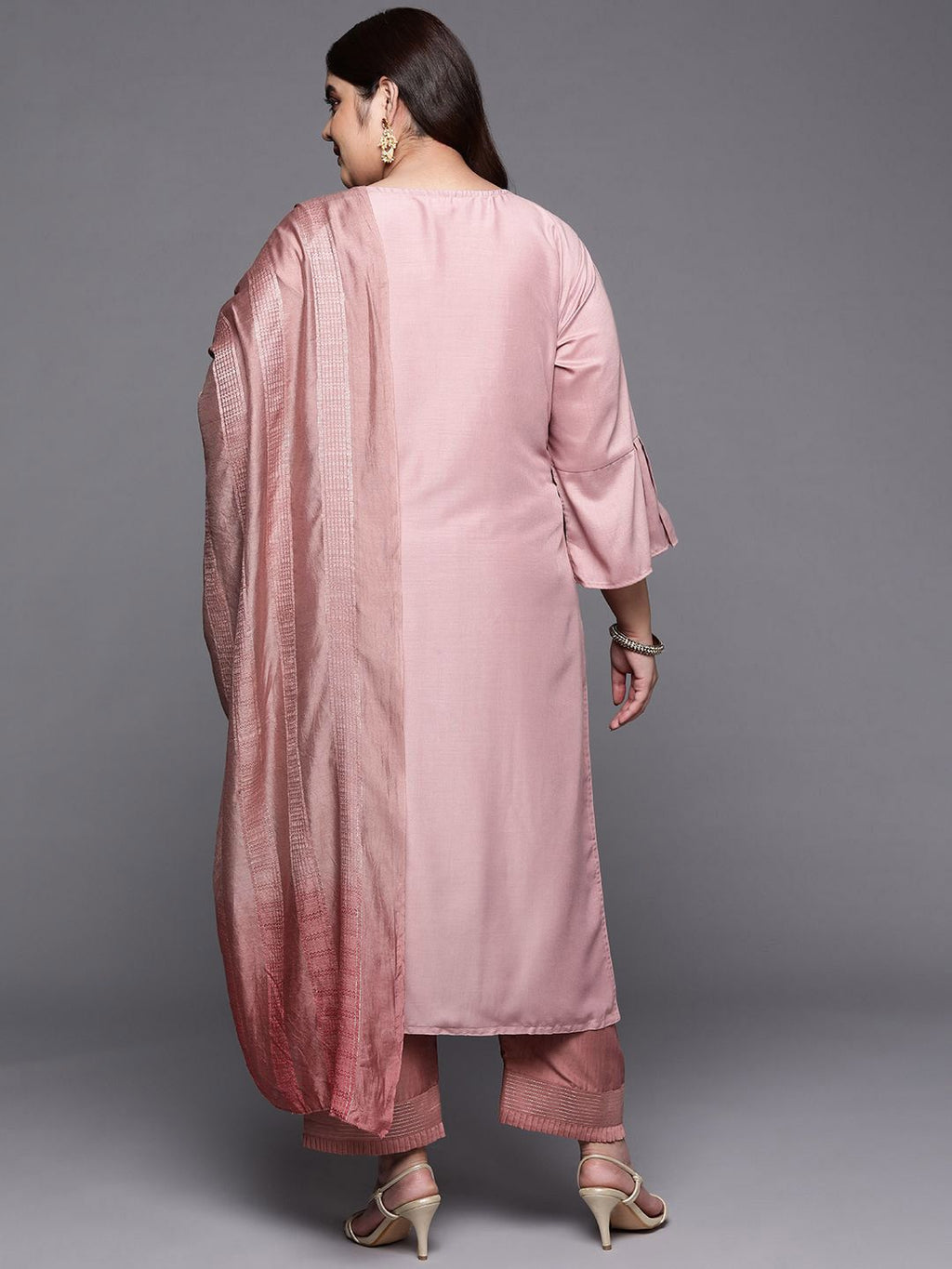Sztori Plus Size Geometric Yoke Design Straight Kurta & Trousers With Dupatta | Grocsy