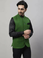 Even Apparels Pure Wool Nehru Jacket - Green | Grocsy