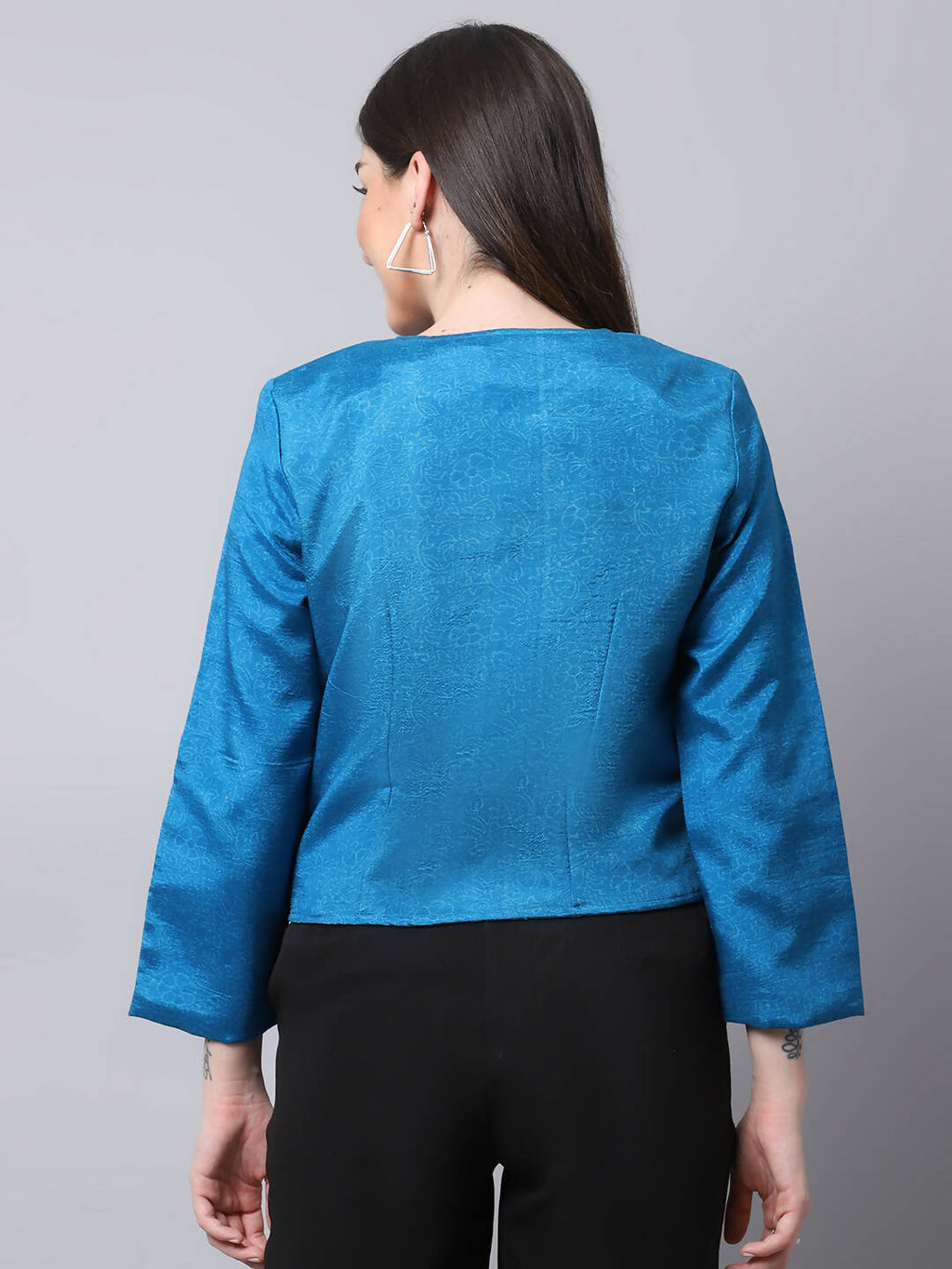 Even Apparels Blue 100% Viscose Open Front Statement Women's Jacket | Grocsy