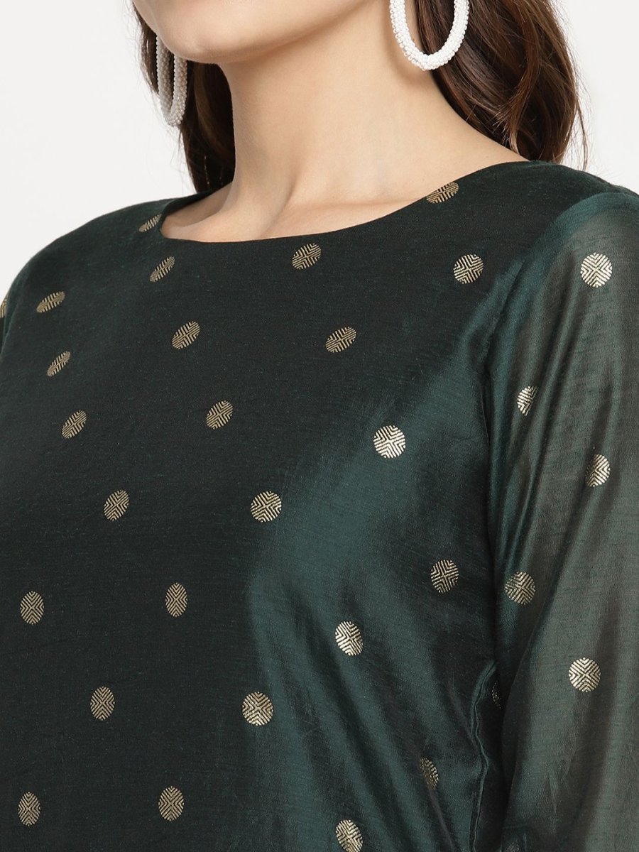 Ahalyaa Dark Green Gold Print Kurta Palazzo Set With Dupatta | Grocsy