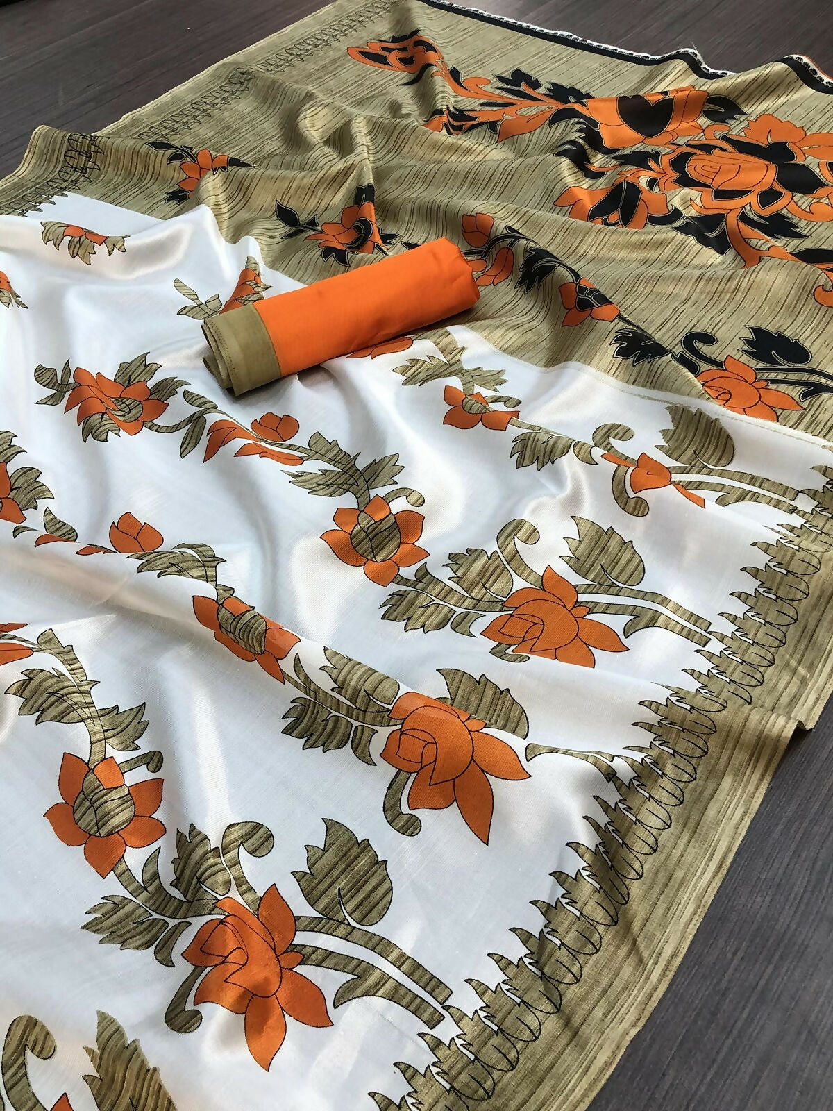 Vamika White Printed Art Silk Saree | Grocsy