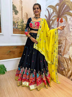 Teeya Creation Dark Blue Colour Rayon Silk Embroidery Work Fully Stitched Navratri Lehenga | Grocsy