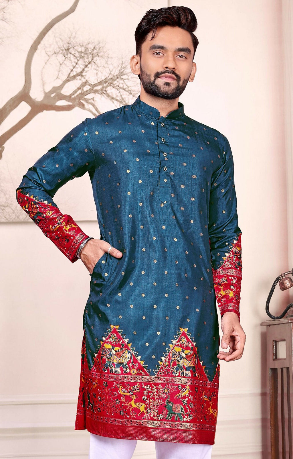 Anaita Teal Dola Silk Straight Kurta With Foil Work | Grocsy
