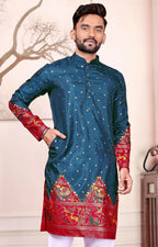 Anaita Teal Dola Silk Straight Kurta With Foil Work | Grocsy