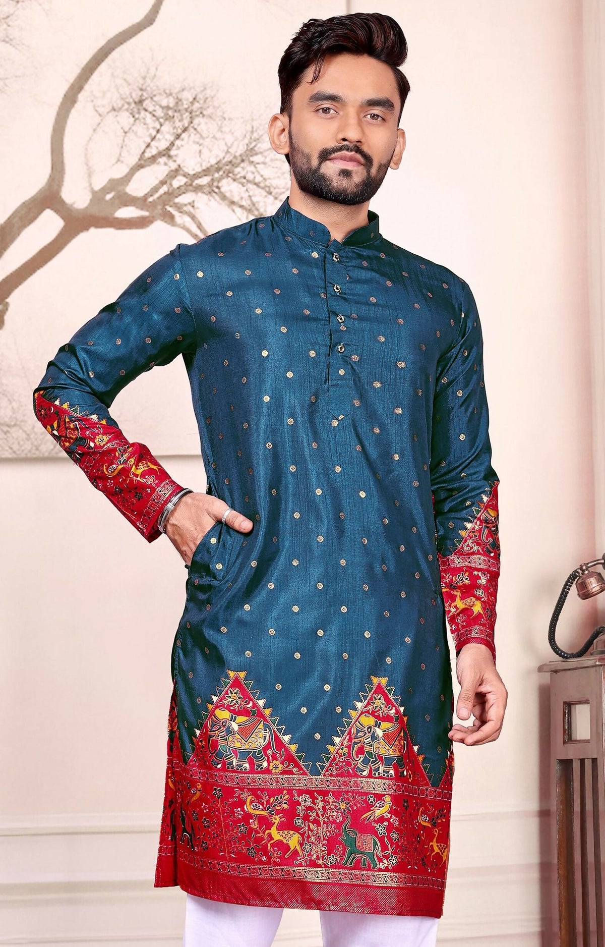 Anaita Teal Dola Silk Straight Kurta With Foil Work | Grocsy