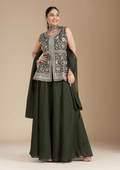 Teeya Creation Mehendi Color Star Georgette Party Wear Designer Peplum Sharara Set | Grocsy