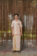 Light Pink Kanjivaram Machien Embroidered Pattu Set by Hilo Design | Grocsy