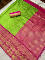 DEIANA'S Beautiful Designer Golden zari Soft Lichi Silk Saree - Parrot | Grocsy