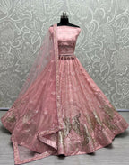 Jyoti Fashion Women's Pink Bridal Net Fancy Foil & Sequins with Multi Thread Embroidered Wedding Lehenga Choli | Grocsy