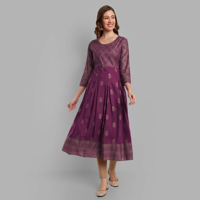 Alvano Beautiful Printed Anarkali Kurta for Women and Girls Casual wear, Partywear, Wedding (Wine) | Grocsy