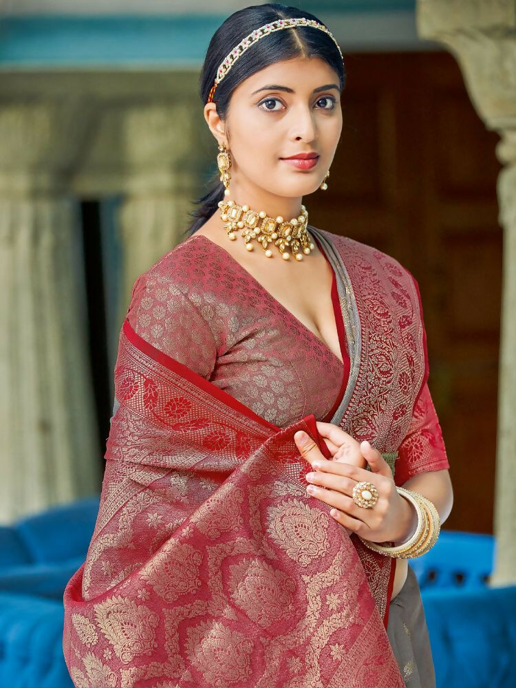 Shree Shyam Fashion Linen Cotton Grey Saree | Grocsy