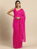 Ahalyaa Women's Traditional Semi Stitch Saree - Fuchsia | Grocsy