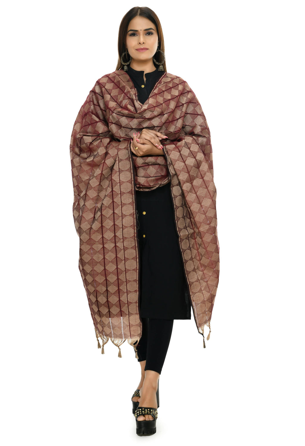 Mominos Fashion Moeza Handloom Cotton Maroon Dupatta | Grocsy