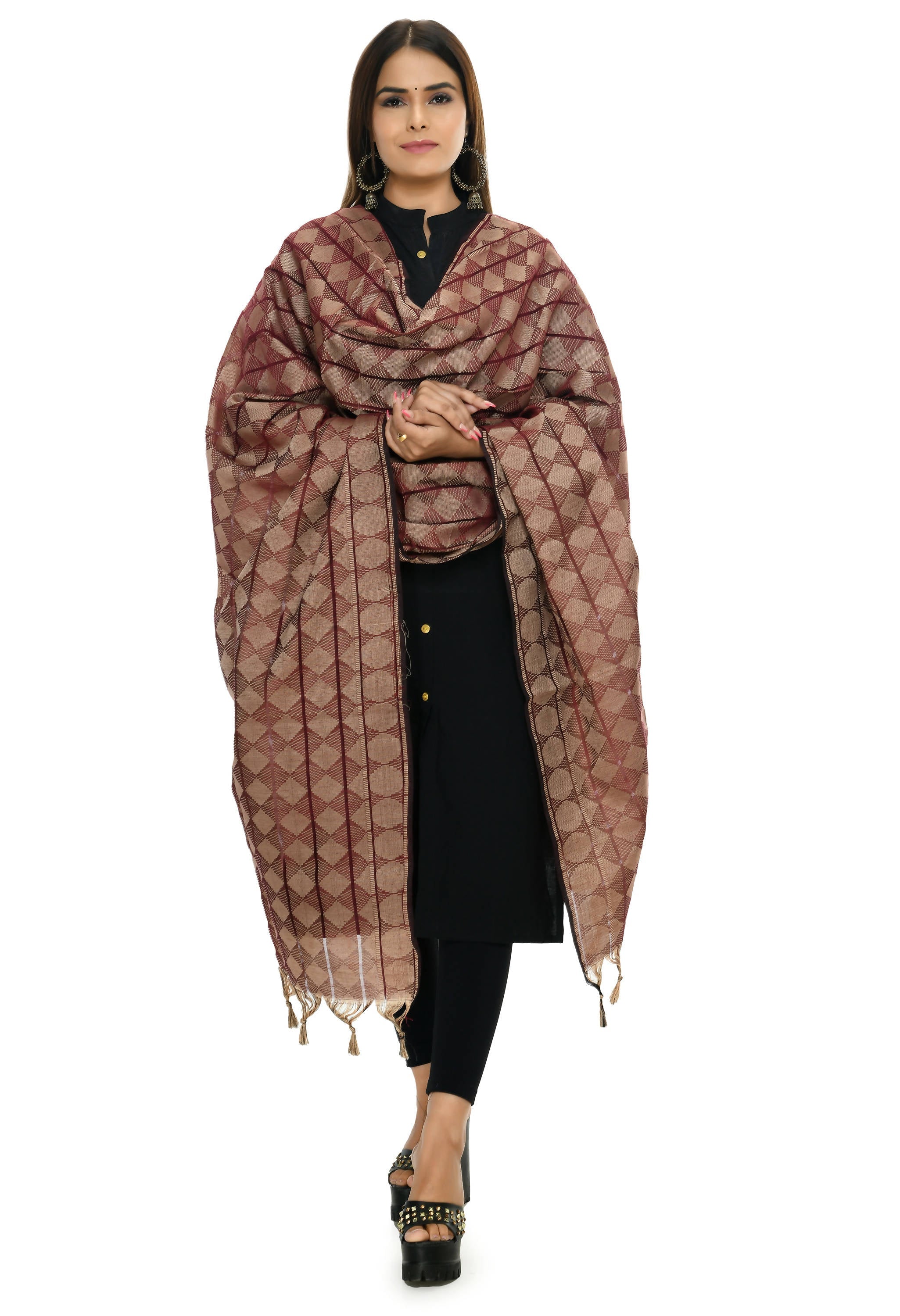 Mominos Fashion Moeza Handloom Cotton Maroon Dupatta | Grocsy