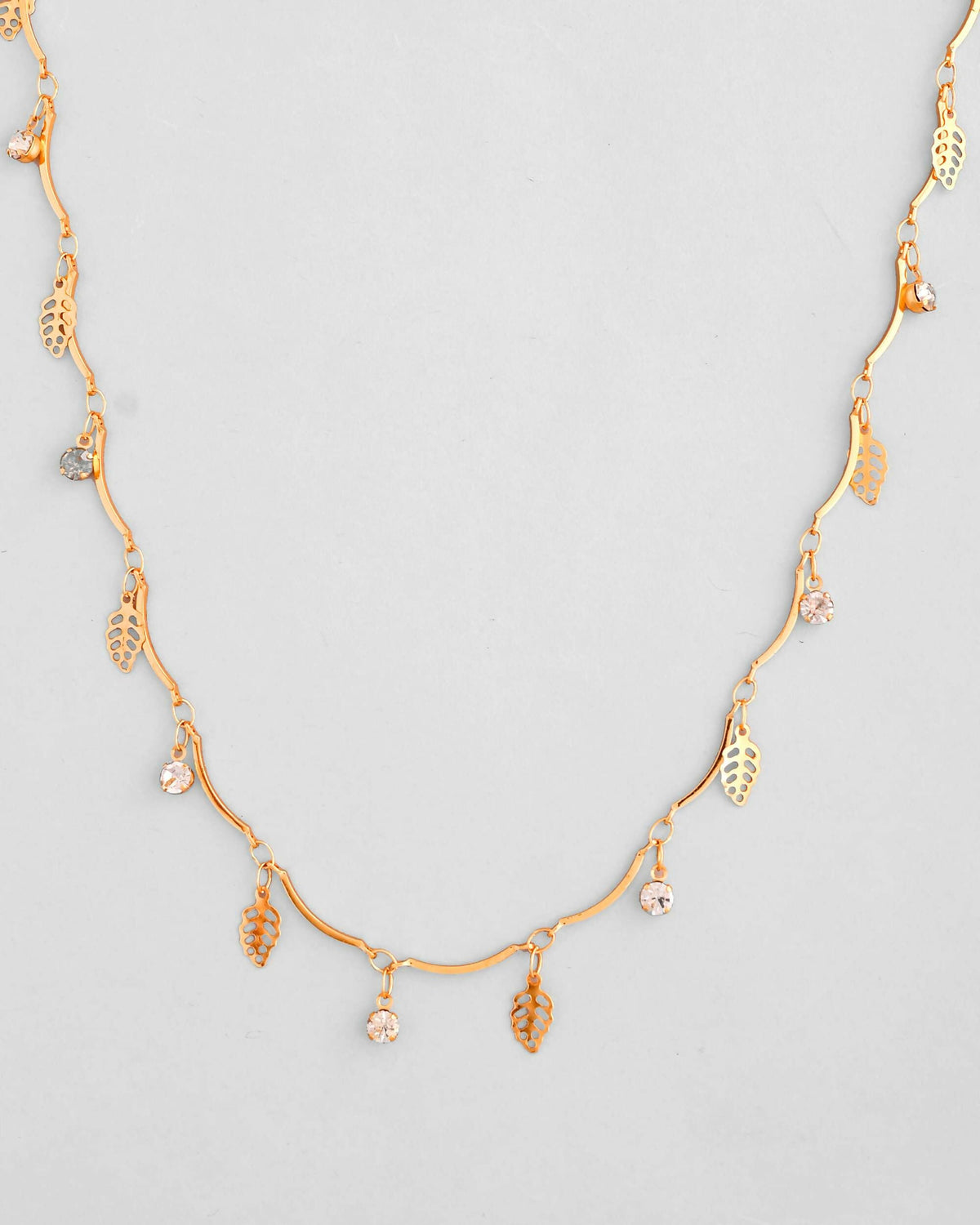 VOJ Gold-Polished Designer Chain For Women With AD Stone And Leaf | Grocsy