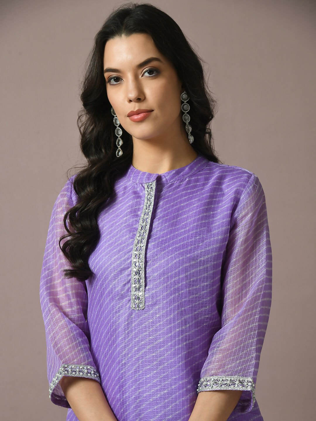 Myshka Women's Lavender Printed Kota Straight Party Kurta Set With Dupatta | Grocsy
