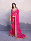 Pink Georgette Bandhani Printed,Embroidery Work Saree - Surkhi | Grocsy