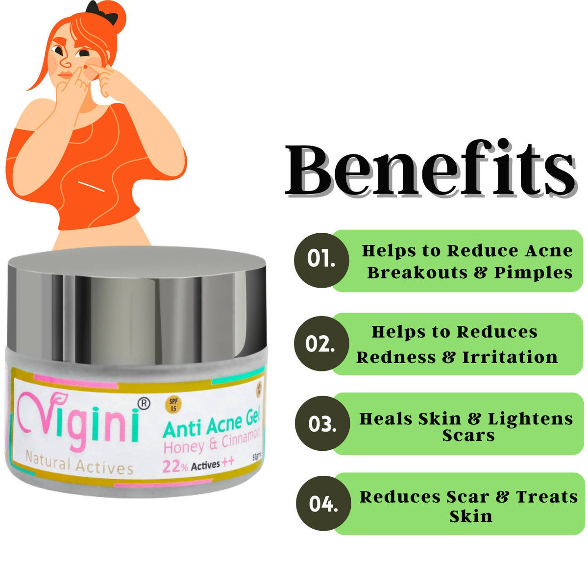 Vigini Natural Actives Anti Acne Face Day Night Gel for Men Women | Grocsy