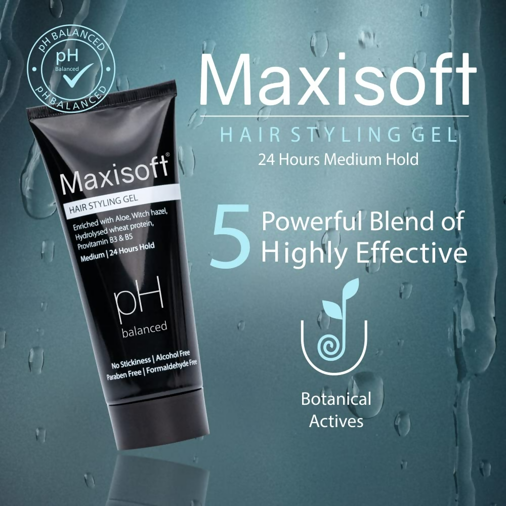 Maxisoft Hair Styling Gel With Aloe Vera Witch Hazel Extract Hydrolyzed Keratin & Pro Vitamin B3 & B5 pH Balanced | Grocsy