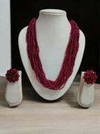 Inhanns Vibrant Handmade 20 Layers Beaded Necklace With Matching Earrings - Wine | Grocsy