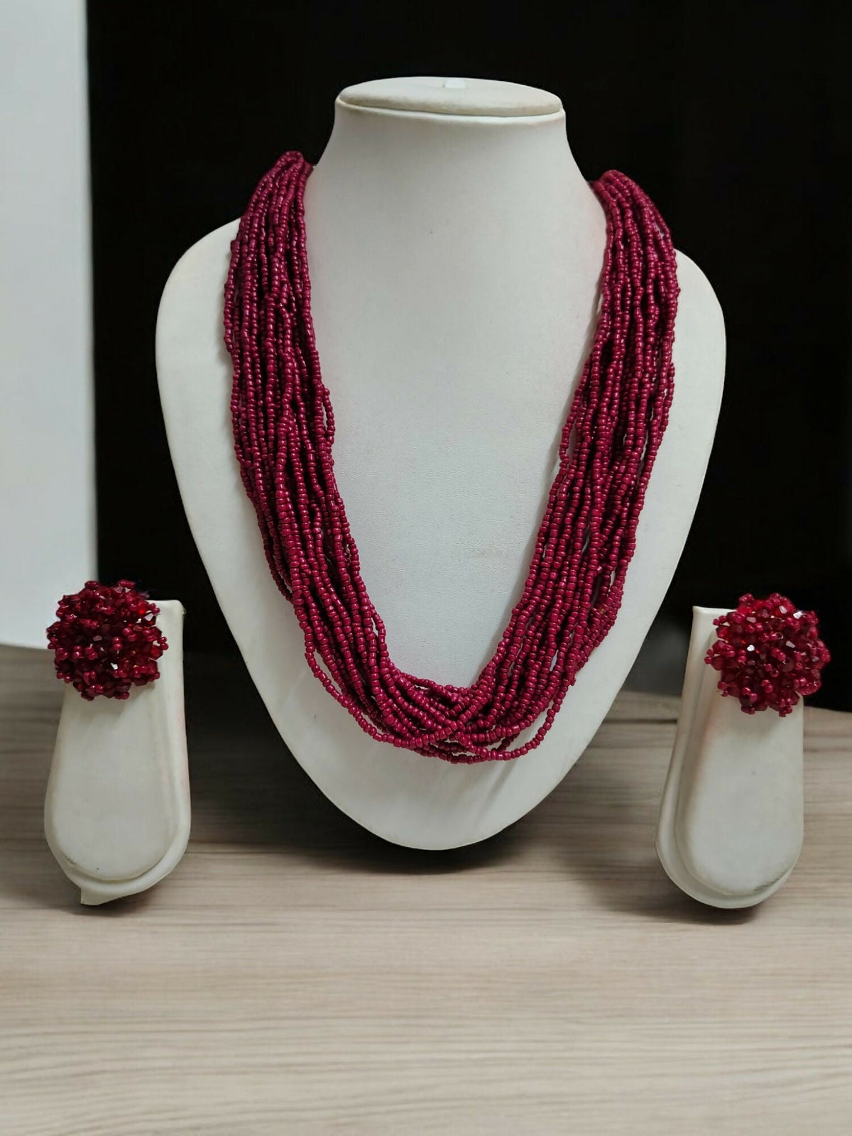 Inhanns Vibrant Handmade 20 Layers Beaded Necklace With Matching Earrings - Wine | Grocsy