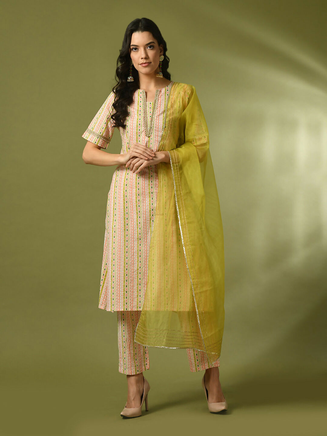 Myshka Women's Multi Printed Cotton Straight Party Kurta Set With Dupatta | Grocsy