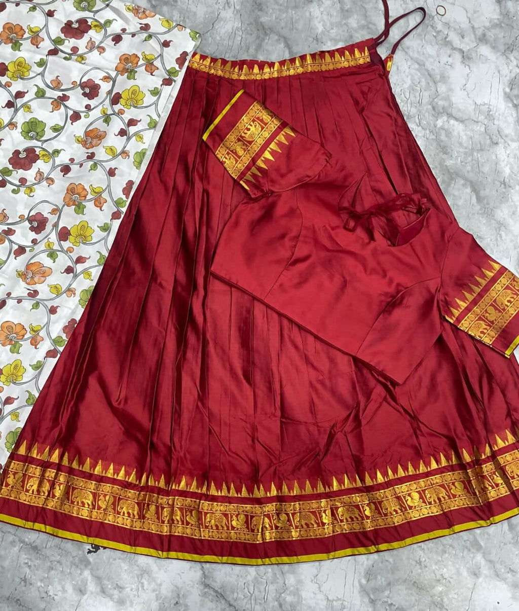 Teeya Creation Womens New Trendy Red Traditional Pleated Lehenga Choli Set with Floral Printed Dupatta and Contrast Zari Border Set | Grocsy