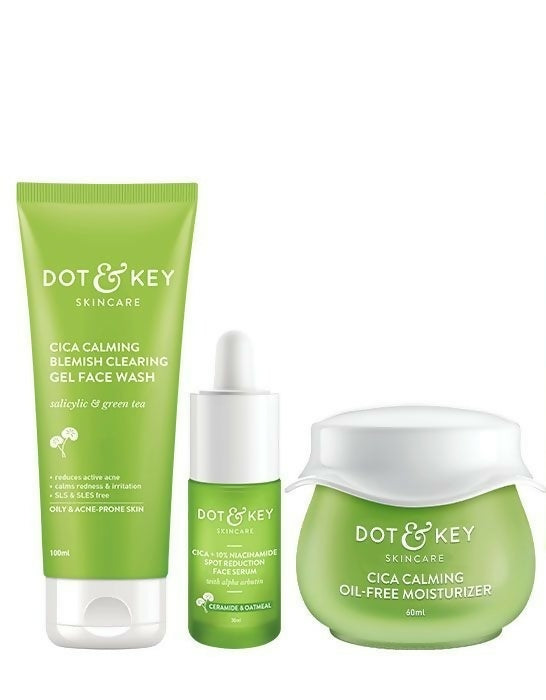 Dot & Key Cica + Niacinamide C + E CSM (Cleanser, Serum, Moisturizer) Routine for Oily & Acne Prone Skin | Grocsy