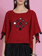 Women Republic Maroon Cotton Kaftan With Dhoti | Grocsy