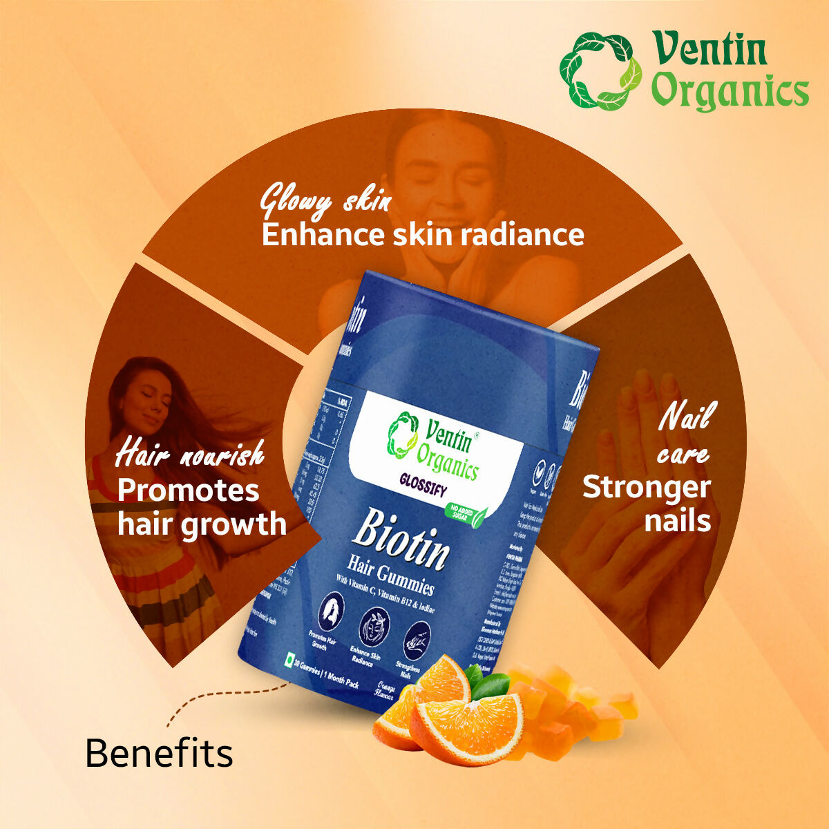 Ventin Organics Glossify Biotin Hair, Skin & Nails Gummies | Grocsy